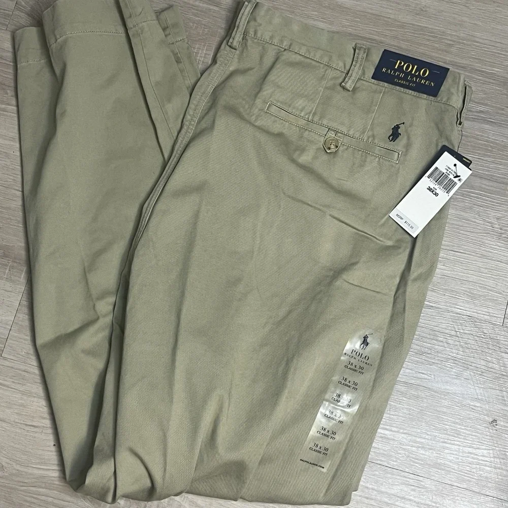 POLO RALPH LAUREN Men's Classic-Fit Flat‎ Front Chino Khaki Pants 38x30 NWT